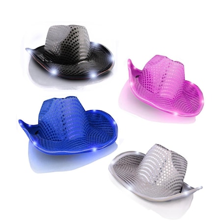 Endless Games Light Up Flashing Sequin Cowboy Hat, Blue, Silver, Pink & Black, 12PK EN3336954
